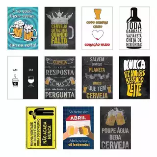 Kit 15 Placas Decorativas Churrasco Cerveja Bar Bebidas