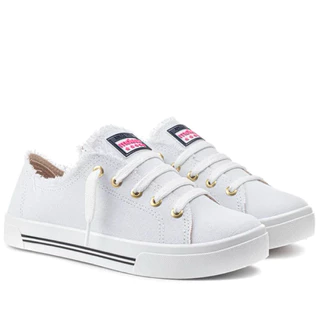 Tênis Moleca Branco 5667.322 Casual Lona Desfiado Feminino Confortável Original