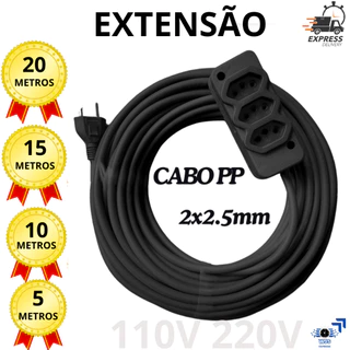 Extensão Elétrica Cabo Pp 2x2,5mm Reforçada 10/20a 05 Metros