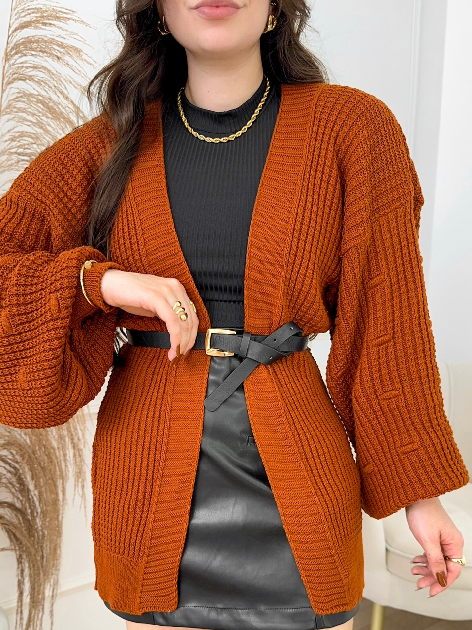 Casaco Talita Feminino Tricot Manga Bufante Cardigan Trico Moda