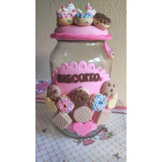 Pote Rosa de Biscoitos Decorado em Biscuit