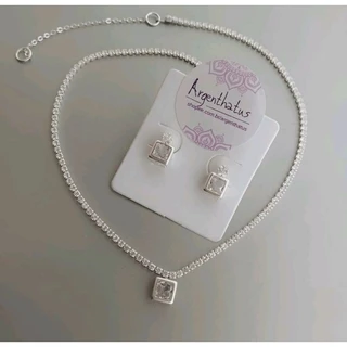 Conjunto Riviera de Zircônias com Pingente e Brincos Prata 925
