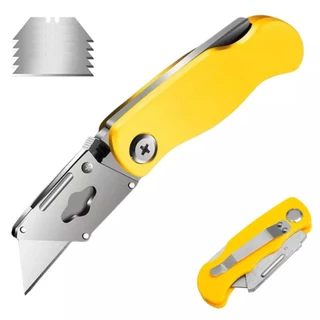 Estilete Profissional Retratil Trapezoidal De Segurança Com 3 Lâminas Metal Reforçado Dobrável - BM-323