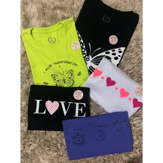 Kit 5 Unidades - Blusas T-Shirt Feminina Manga Curta Cores Variadas - P ao G1