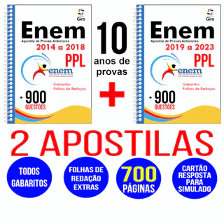 Apostila Enem Provas Antigas Anteriores PPL 10 anos de 2014 a 2023 com Gabaritos e Folhas de Redação