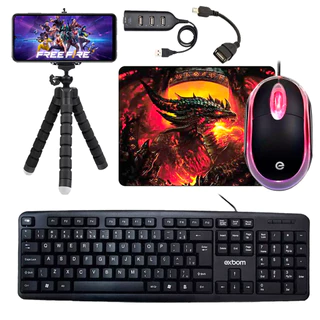 Kit Mobilador Gamer Completo Promoção Para Celular Teclado + Mouse Óptico Free Fire Cod MineCraft em Oferta na Shopee