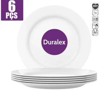 Kit 6 Prato Opaline Menu Duralex Raso 24cm Branco Nadir Jantar Redondo