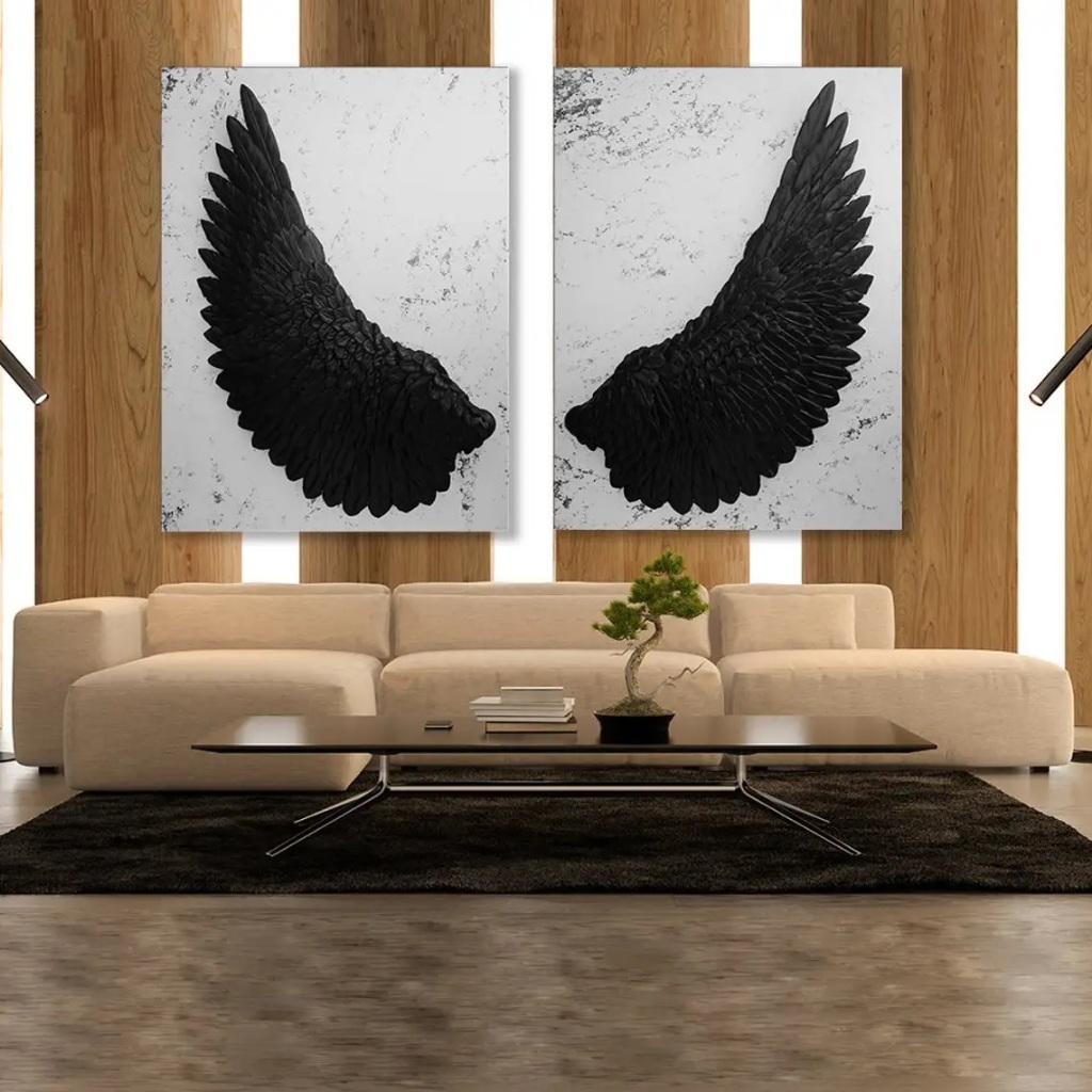 Quadro decorativo Preto e Branco Anjo Asas 40x60