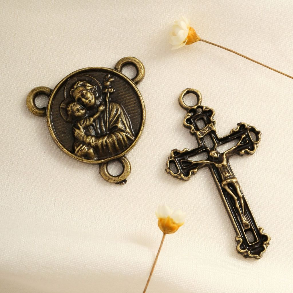 Entremeios Para Terço São José + Crucifixos Para Terço Ouro Velho Alta Qualidade Exclusivo