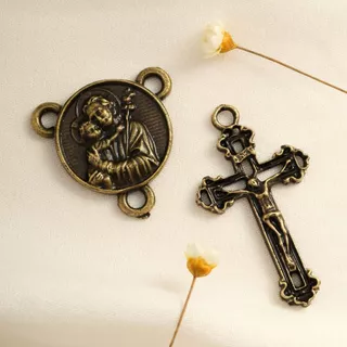 Entremeios Para Terço São José + Crucifixos Para Terço Ouro Velho Alta Qualidade Exclusivo