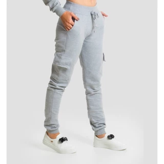 Calça Moletom Feminina Peluciada Bolso Cargo