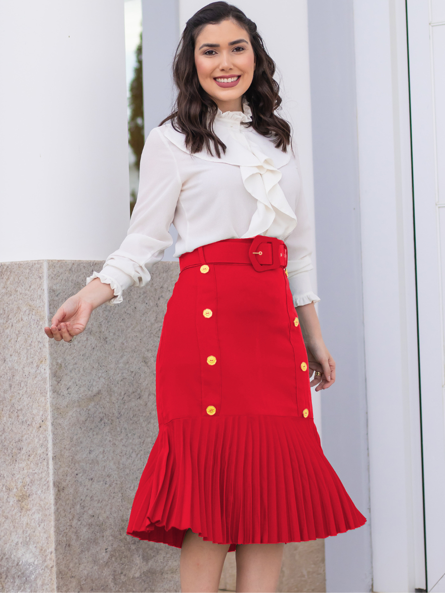 Moda Evangélica Saia Midi De Botoes Saia Midi Social Alfaiataria