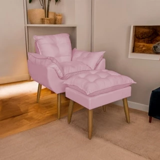 Kit Poltrona Decorativa Opala Deluxe Com Puff Suede