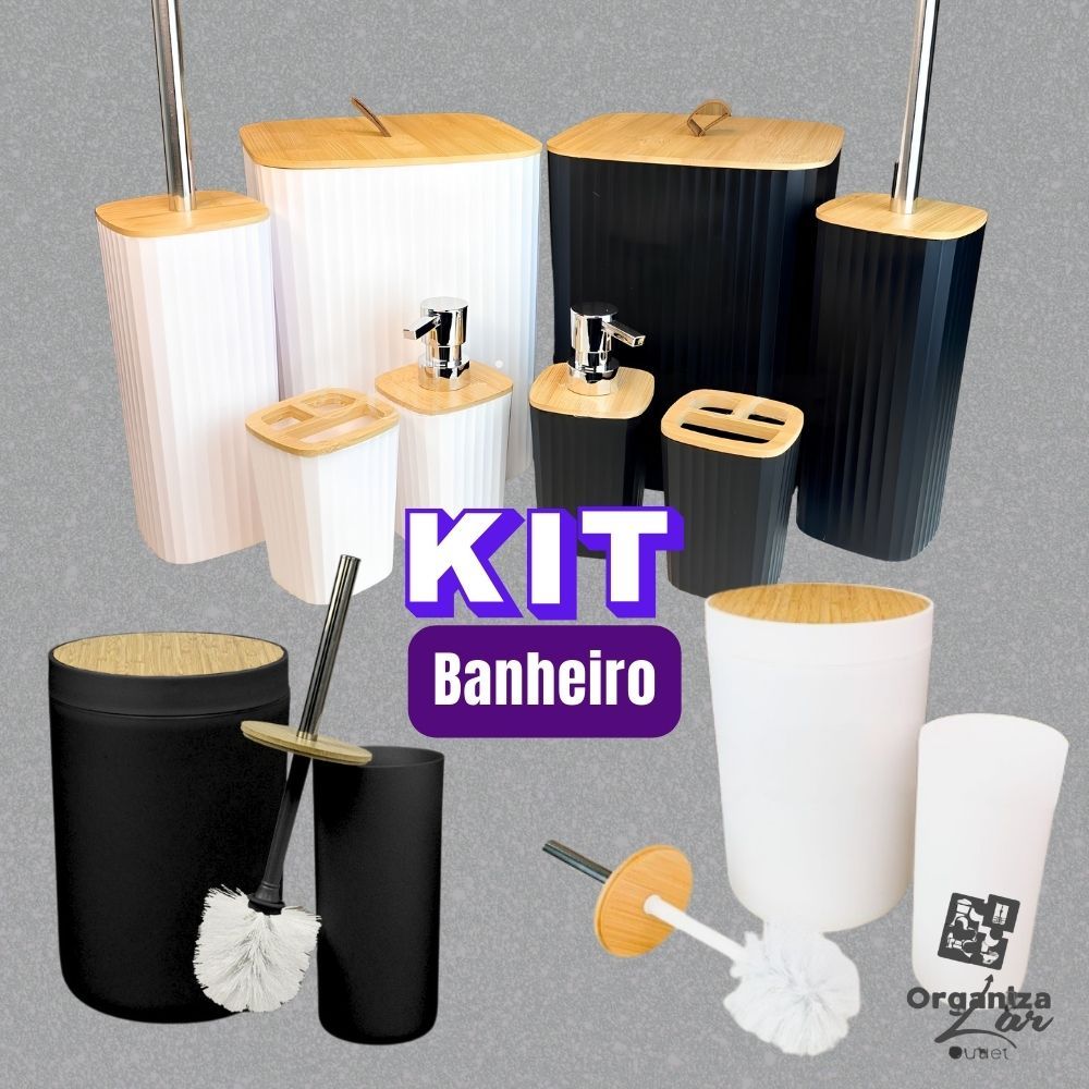 Kit Banheiro Bambu Decorada Moderno Conjunto Lavabo Multiuso