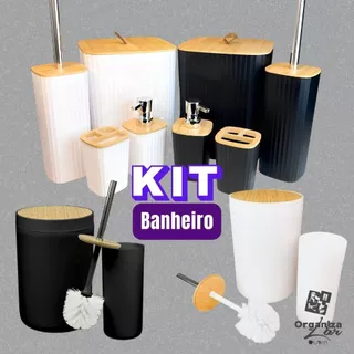 Kit Banheiro Bambu Decorada Moderno Conjunto Lavabo Multiuso
