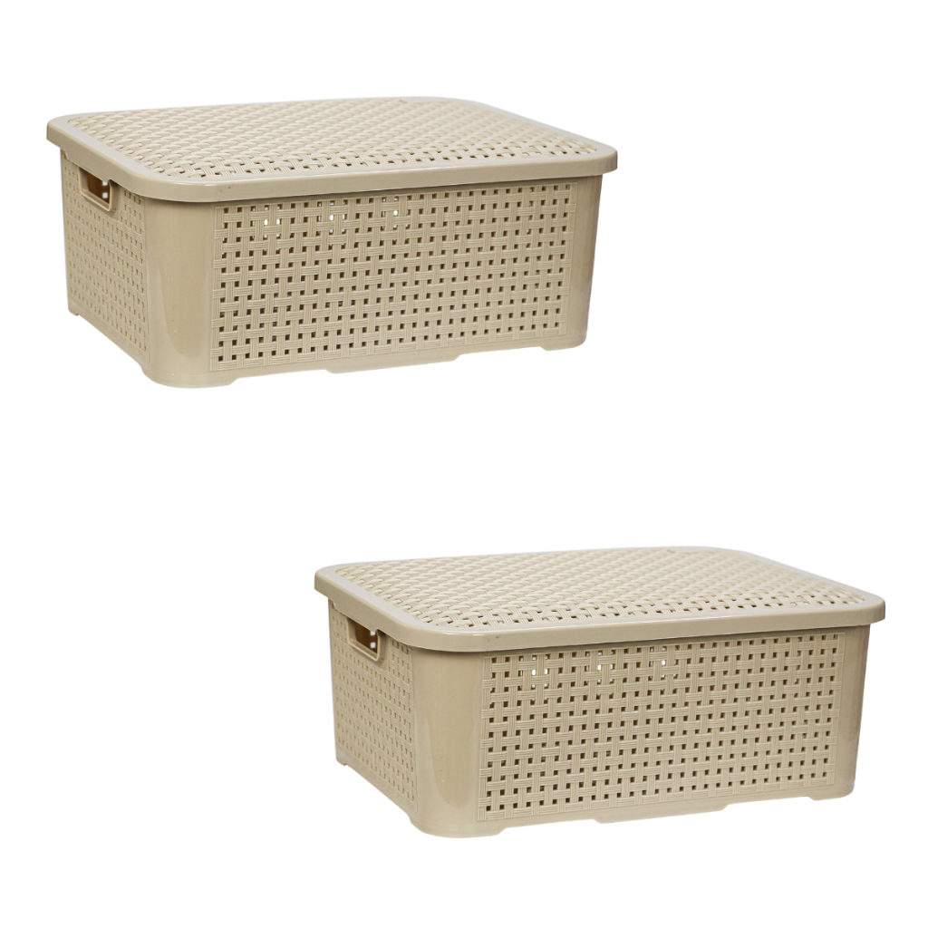 Kit 02 Caixa Cesto Organizador Rattan Empilhavel com tampa Varias cores 10 Litros