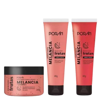Kit Melancia ou Unidade Esfoliante de Corpo e Rosto, Sabonete Facial e Hidratante (Escolha o seu) - Poran