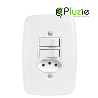 Conjunto 2 Interruptor Tecla Simples com 1 Tomada 10A com Placa - Ideale 3219 Pluzie