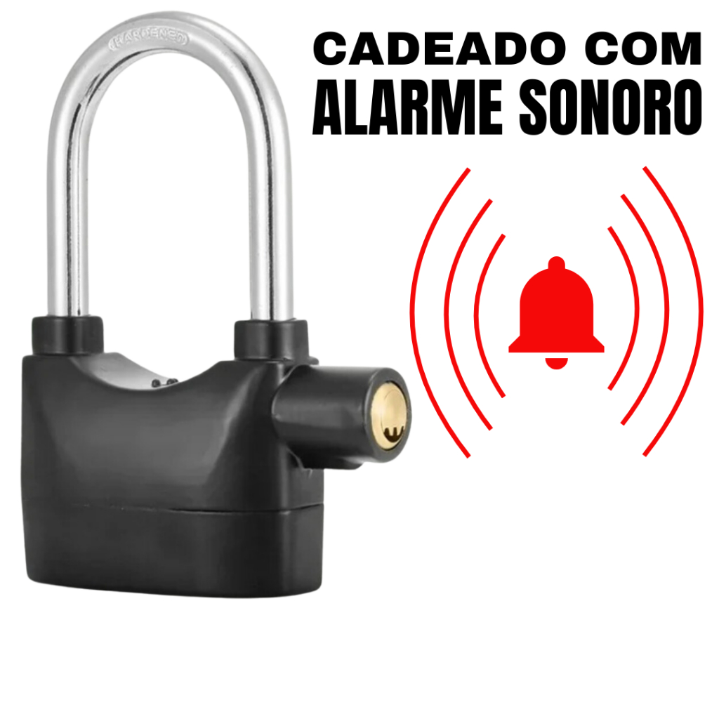 Cadeado Com Alarme Sonoro Sirene Grande A Prova de Água Anti Furto ...