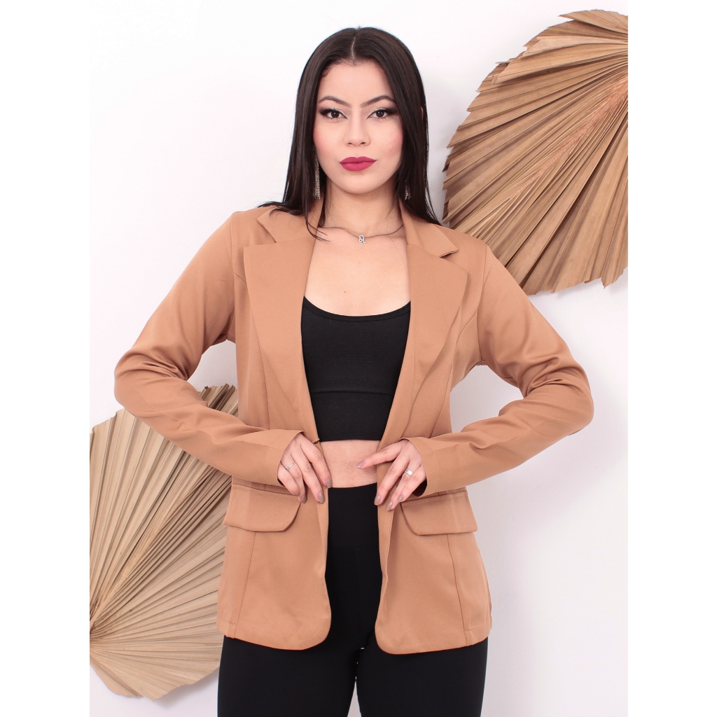 Blazer Alfaiataria Feminino Sem Forro Com Bolso Falso Acinturado
