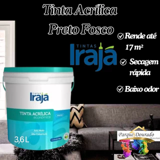 Tinta Preta Látex Acrílica Alta Cobertura - Preto Fosco 3,6 Litros Irajá - Econômica Interna