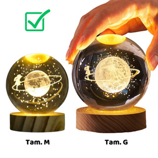 Luminária De Mesa Bola De Cristal Led Abajur - Lua, Sistema Solar, Saturno, Galáxia, Árvore  - Tamanho M e G — foto 6 — Achou Levou Brasil