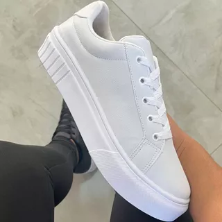 Tênis Feminino Casual Sola Alta Salto Plataforma Flat Form Ajuste Cadarço Dia a Dia