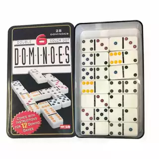 Jogo Dominó Profissional de Osso Com 28 Peças Colorida Resistente Grosso e Estojo de metal Luxo