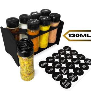 Porta Tempero MDF 6mm com Pote para Tempero e Especiarias Plástico 130ml Tampa Dosadora Dupla