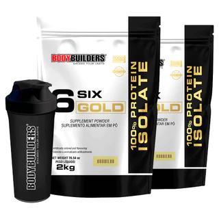 Kit 2x Whey Protein Six Gold 2 KG 100% Protein Isolate + Coqueteleira - Bodybuilders