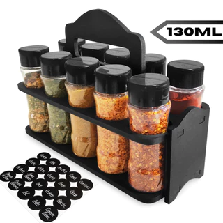 Porta Tempero com Alça e 10 Potes P/ Temperos e Especiarias 130ml Tampa Dosadora Dupla para Cozinha
