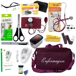 Kit De Enfermagem Vinho Completo Com Oxímetro E Glicossímetro Várias Cores