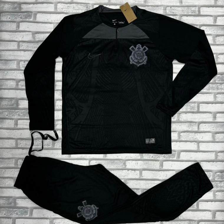 Conjunto de Time Masculino Treino Corinthians 2024 Dry-Fit AllBlack ...