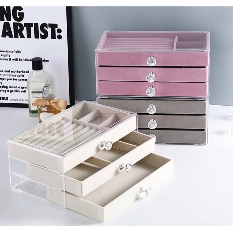 Porta Joia Acrílico Luxo Com 3 Camadas Brinco Anel Compartimento caixa de armazenamento de jóias