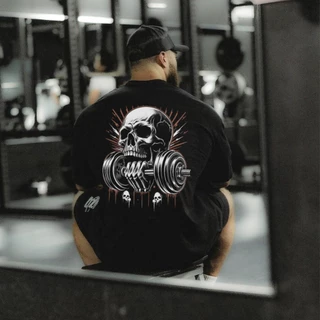 Camiseta Larga Academia Maromba Caveira Oversized Treino Premium 100% Algodão