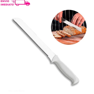Faca de Pão com Cabo em Plástico Branco Resistente para Culinária para Cozinha Pães para Bolo 27,4cm