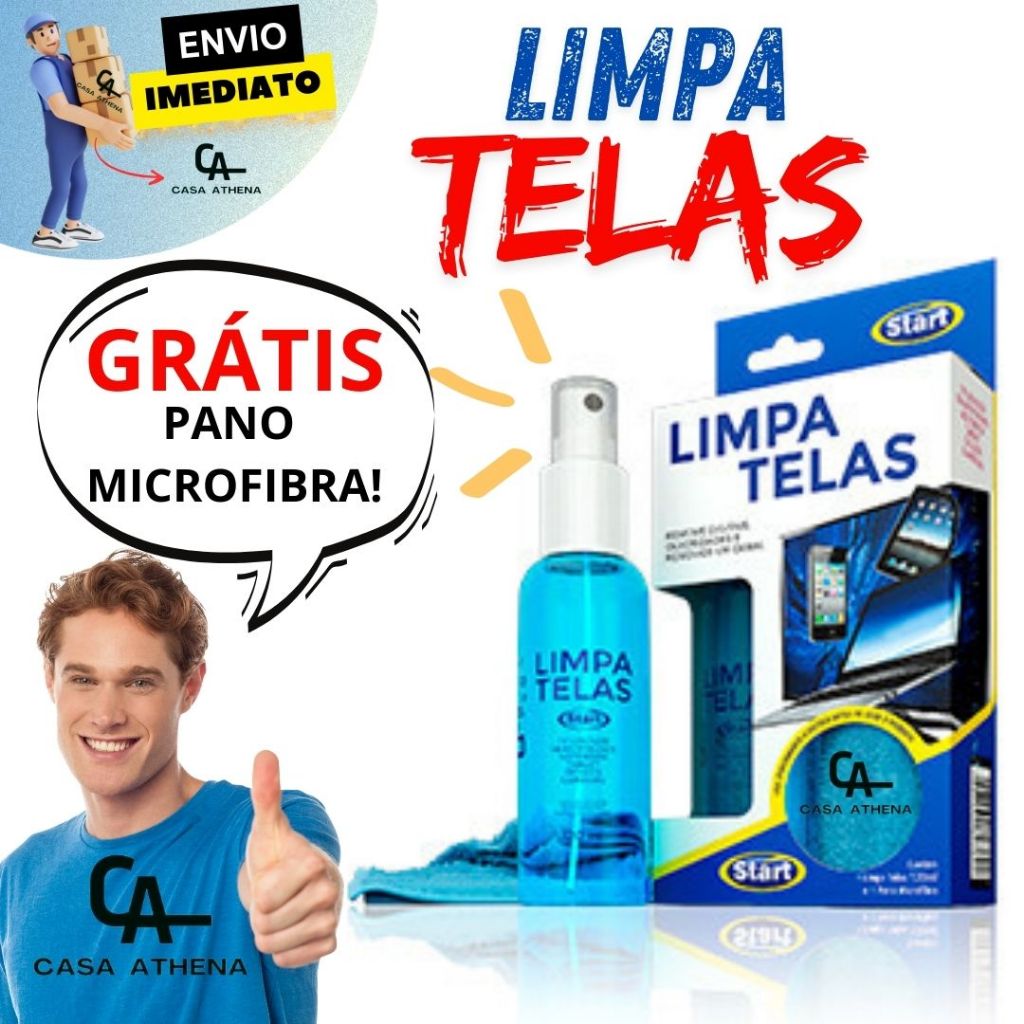 Kit Limpa Tela 120ml + Pano Microfibra Start Removedor Sujeira Oleosidade Manchas Tela