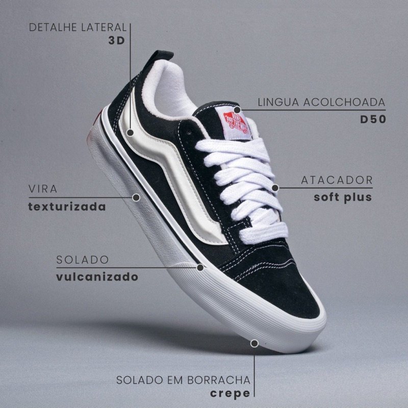 TÊNIS KNU SKOOL BLACK WHITE LANÇAMENTO IMPORTADO PALMILHA GEL