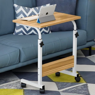 Mesa ajustável dobrável, mesa de cabeceira multifunctional, mesa de notebook lateral com ajuste de altura (Cor madeira)
