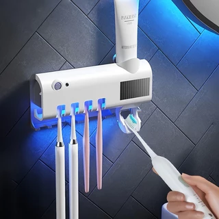 Dispenser Automático de Pasta de Dente com Esterilizador UV e Porta Escovas em Oferta na Shopee