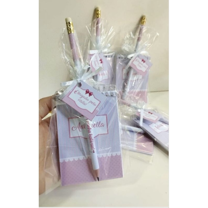 Kit Bloco e lápis 20 unidades- Lembrancinha de maternidade e aniversário