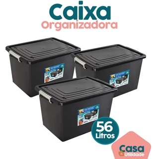 Caixa 56 Litros Container Organizador Grande Com Tampa Trava Brinquedos Livros Ferramentas