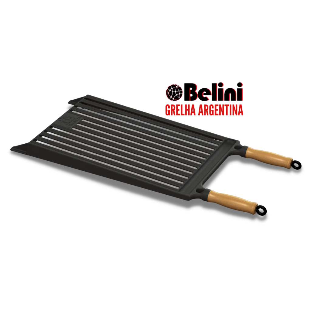 Grelha Argentina Uruguaia Preta Ferro Fundido Cabo Madeira 50X30cm ...