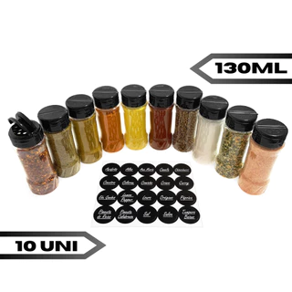 Pote Plástico para Tempero e Especiarias 130ml 10 uni com Tampa Dosadora Dupla Organiza Cozinha