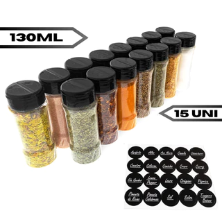 Pote Plástico para Tempero e Especiarias 130ml 15 uni com Tampa Dosadora Dupla Organiza Cozinha
