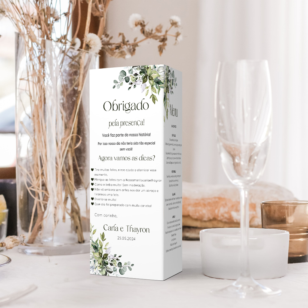 Menu / Cardápio de casamento triangular - 10 unidades