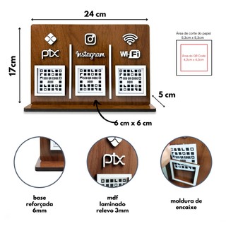 Placa Pix 3 Qr Code Madeira , Instagram Display Whatsapp plaquinha ...