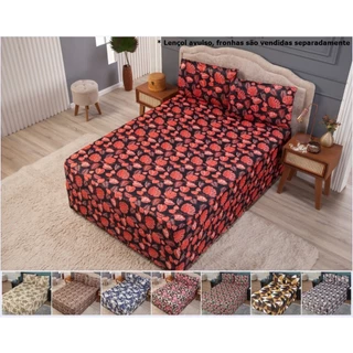 Lençol Luva Queen Para Cama Box Conjugada Malha Gel Estampada