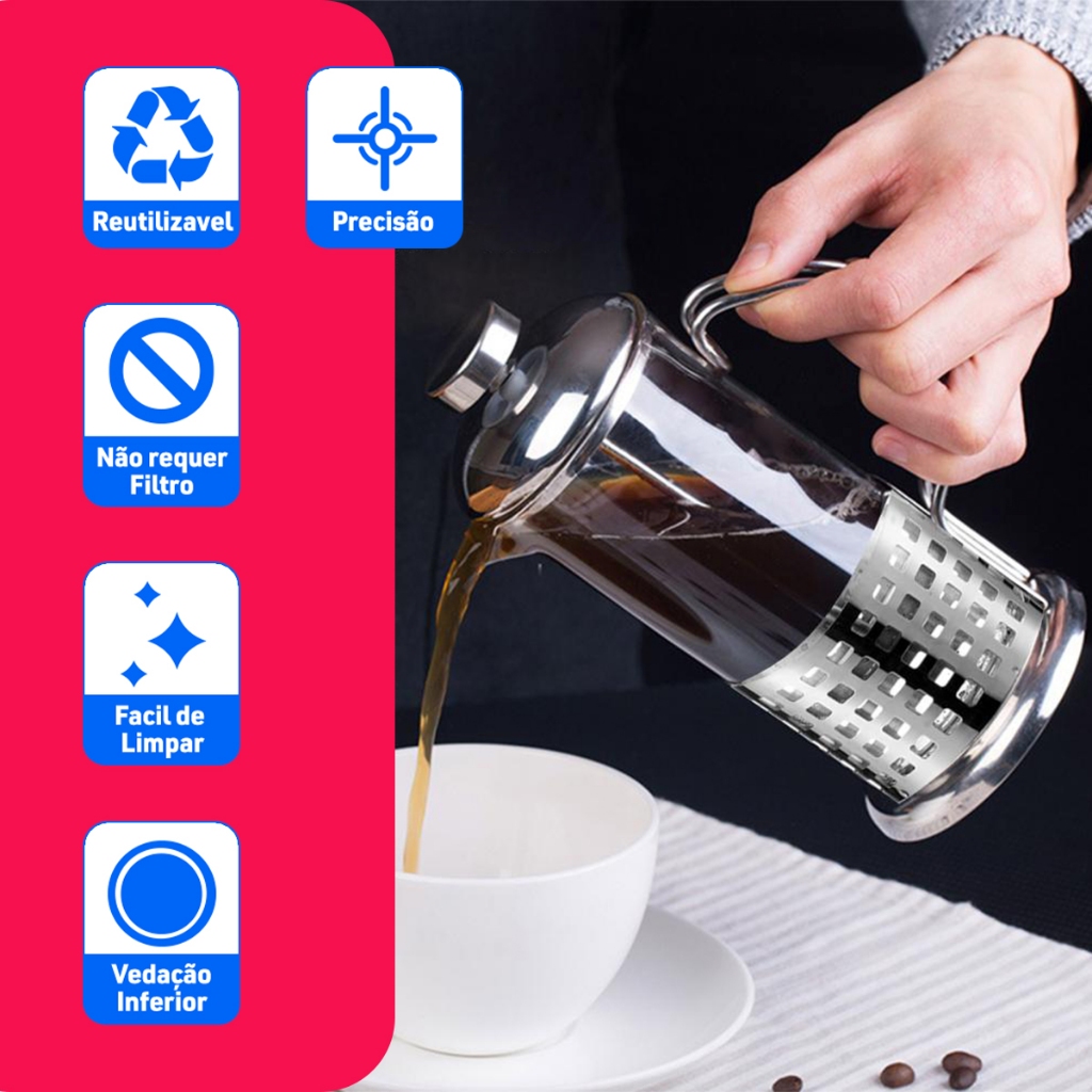 Cafeteira Francesa Cremeira 350ml Inox Leite Café Chá 3 modelos - Dolce Home