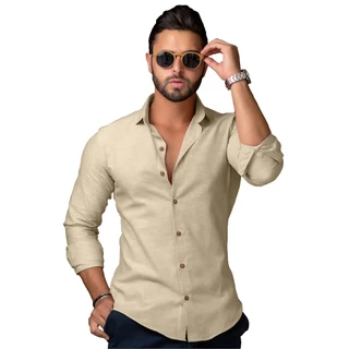 Camisa De Linho Social Masculina Gola Tradicional Luxo Moda Basica